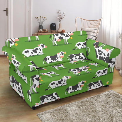 Cow Happy Print Pattern Loveseat Slipcover-JTAMIGO.COM