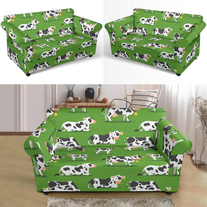 Cow Happy Print Pattern Loveseat Slipcover-JTAMIGO.COM