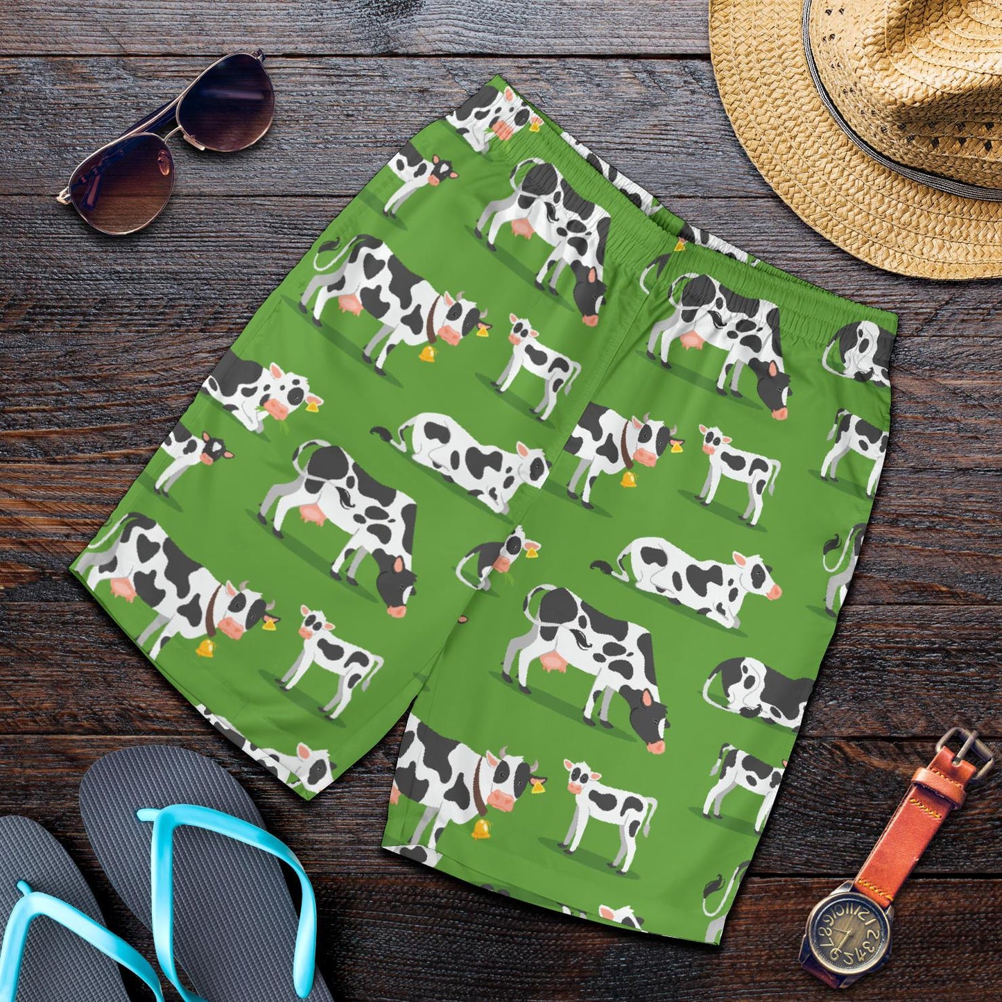 Cow Happy Print Pattern Mens Shorts-JTAMIGO.COM