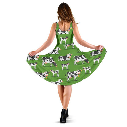 Cow Happy Print Pattern Sleeveless Dress