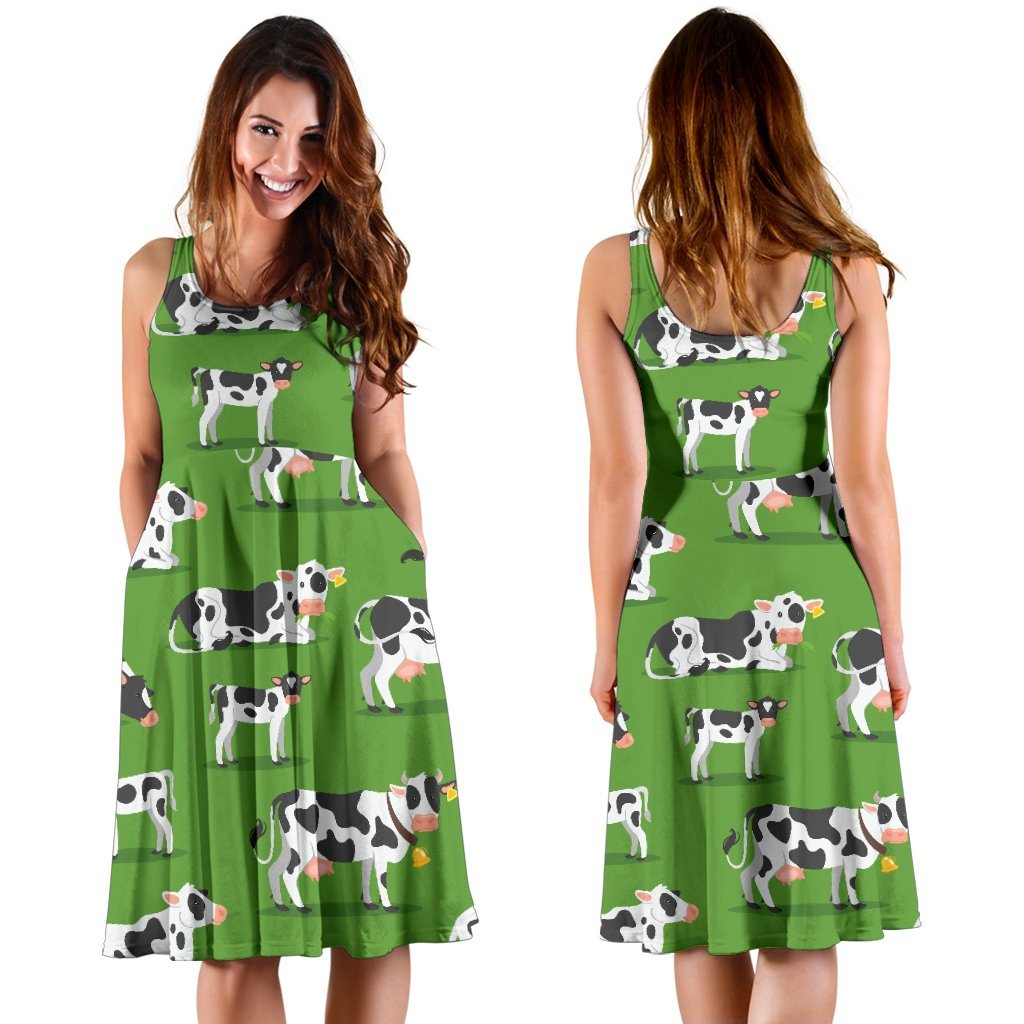 Cow Happy Print Pattern Sleeveless Dress