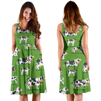 Cow Happy Print Pattern Sleeveless Dress