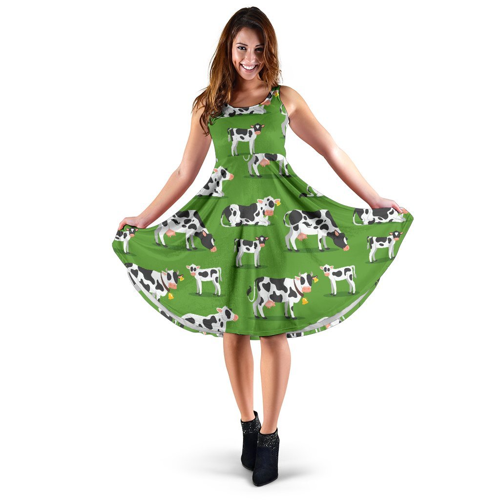 Cow Happy Print Pattern Sleeveless Dress