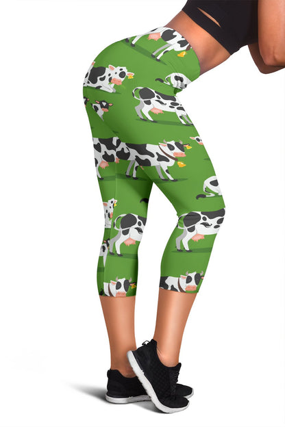 Cow Happy Print Pattern Women Capris