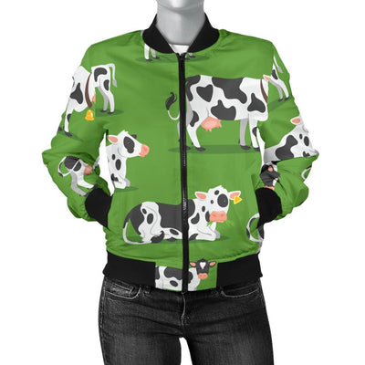 Cow Happy Print Pattern Women Casual Bomber Jacket