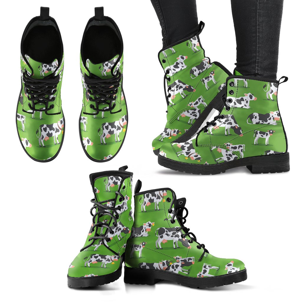 Cow Happy Print Pattern Women Leather Boots-JTAMIGO.COM