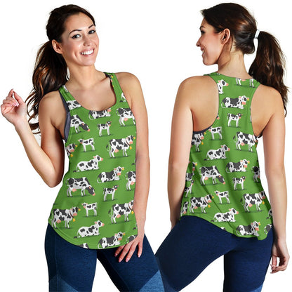 Cow Happy Print Pattern Women Racerback Tank Top