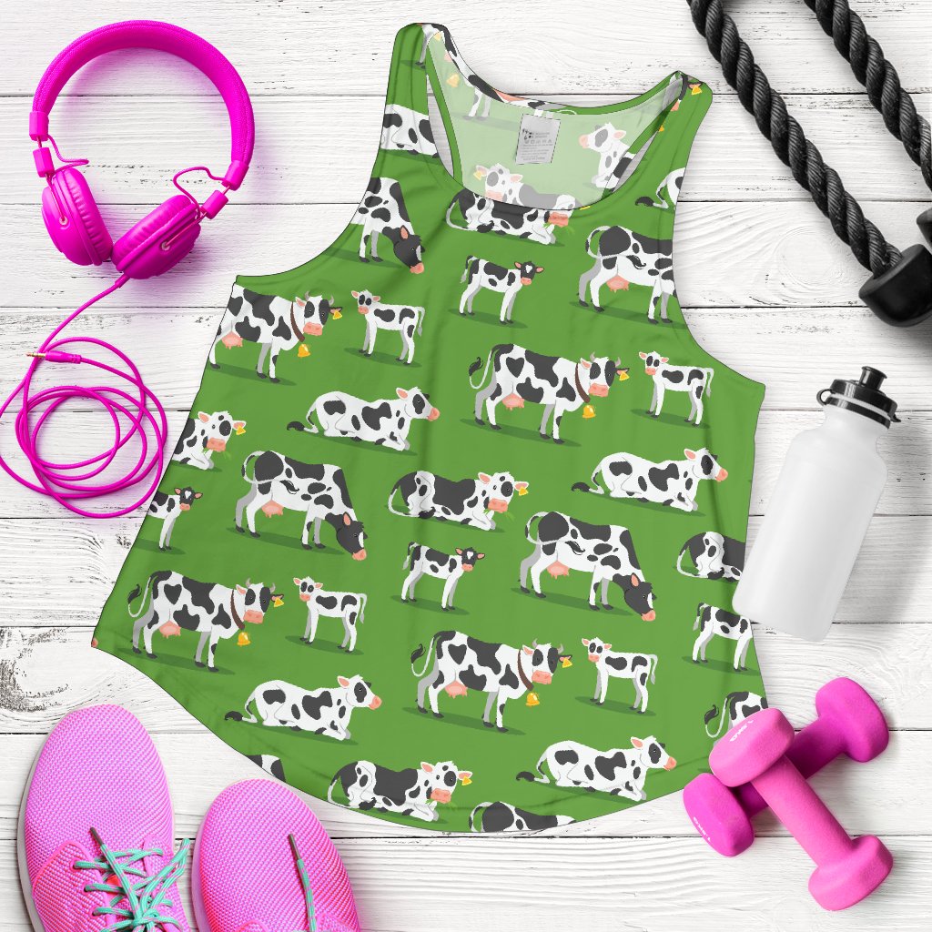 Cow Happy Print Pattern Women Racerback Tank Top