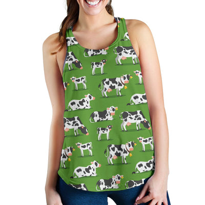 Cow Happy Print Pattern Women Racerback Tank Top