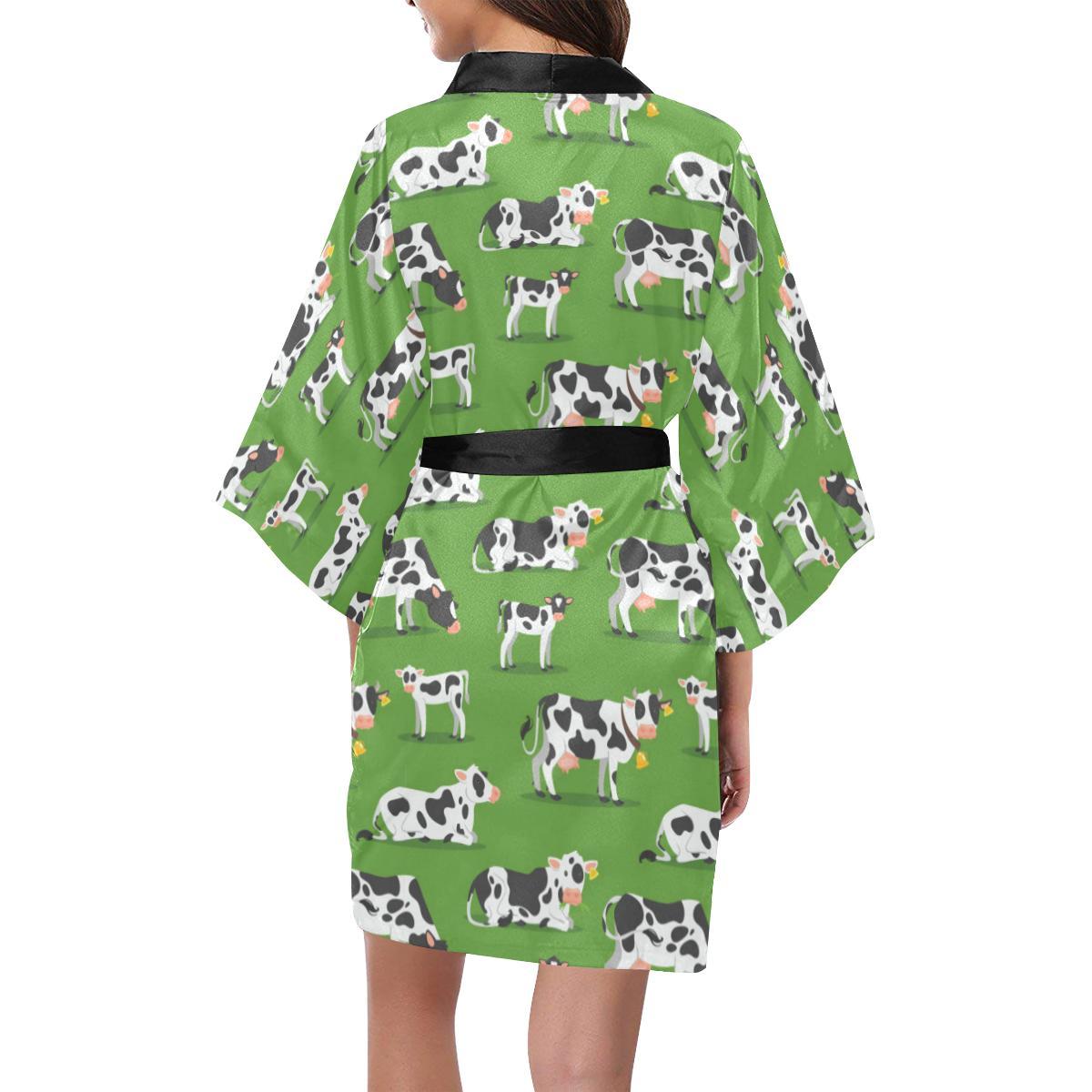 Cow Happy Print Pattern Women Short Kimono Robe