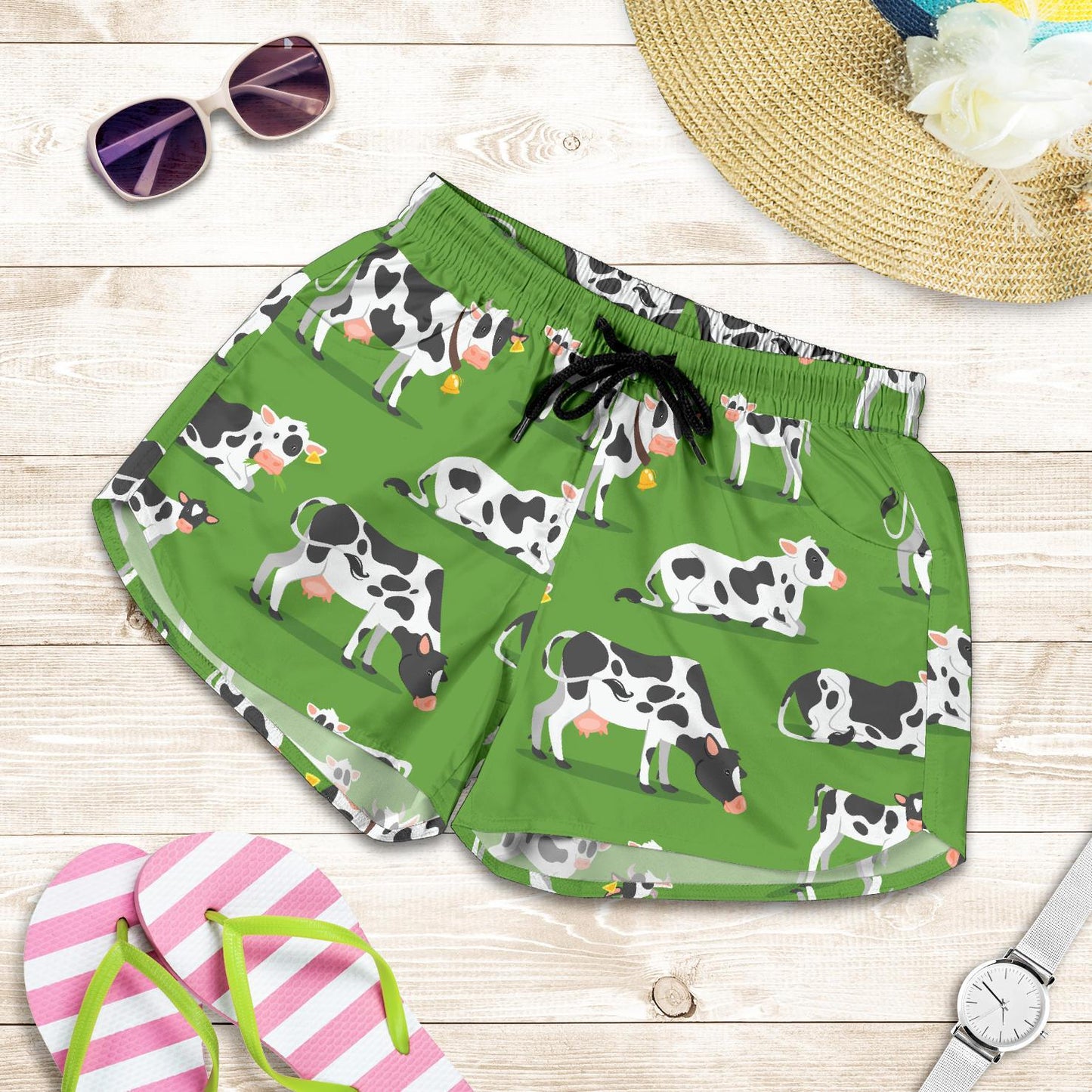 Cow Happy Print Pattern Women Shorts-JTAMIGO.COM
