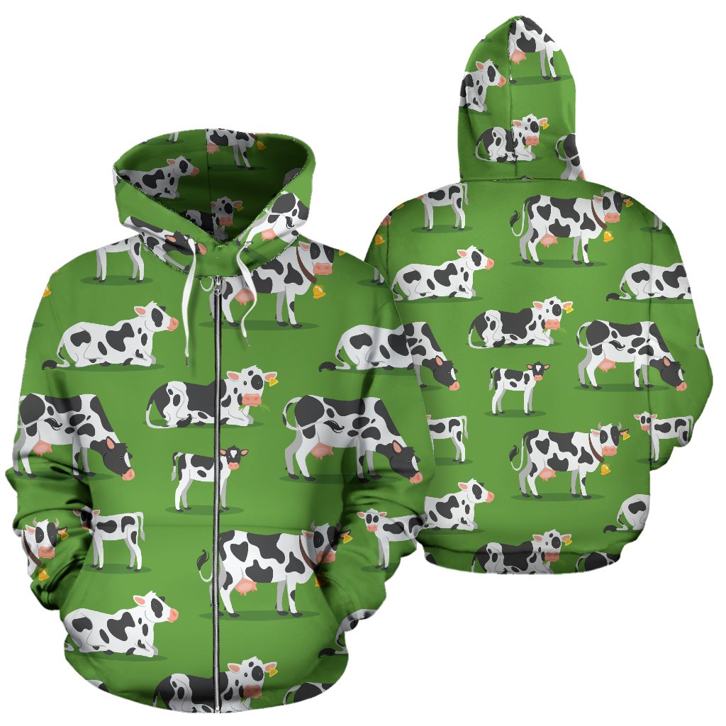 Cow Happy Print Pattern Zip Up Hoodie