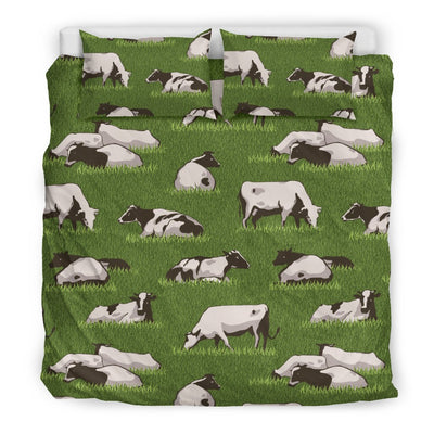 Cow on Grass Print Pattern Duvet Bedding Set