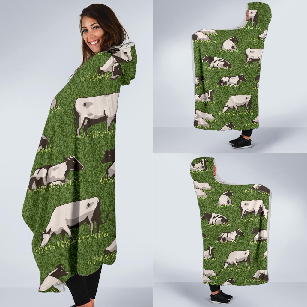 Cow on Grass Print Pattern Hooded Blanket-JTAMIGO.COM