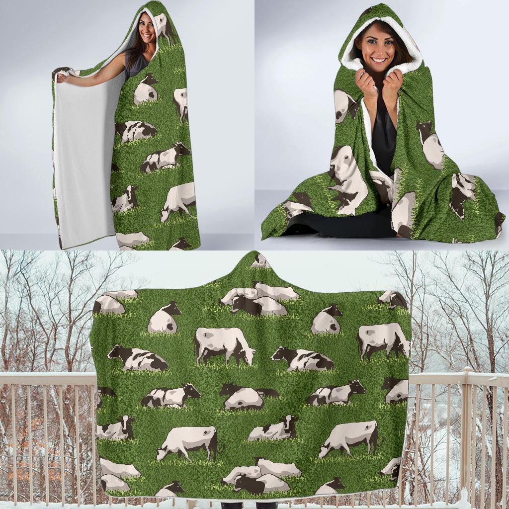 Cow on Grass Print Pattern Hooded Blanket-JTAMIGO.COM