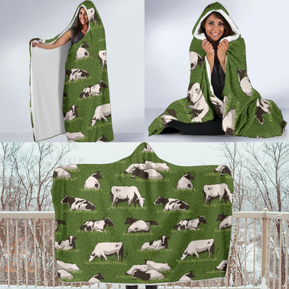 Cow on Grass Print Pattern Hooded Blanket-JTAMIGO.COM
