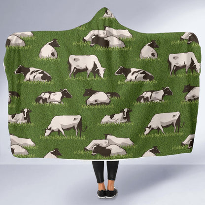 Cow on Grass Print Pattern Hooded Blanket-JTAMIGO.COM