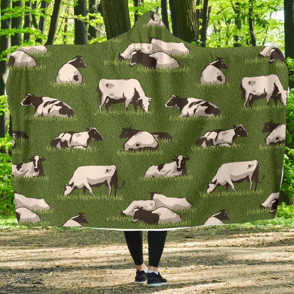 Cow on Grass Print Pattern Hooded Blanket-JTAMIGO.COM