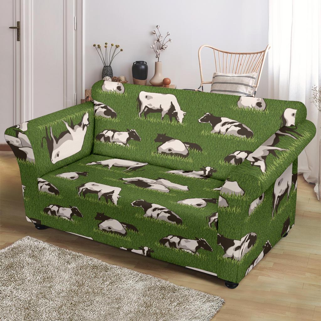 Cow on Grass Print Pattern Loveseat Slipcover-JTAMIGO.COM