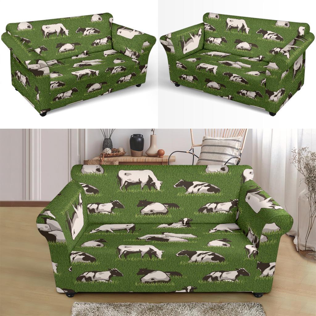 Cow on Grass Print Pattern Loveseat Slipcover-JTAMIGO.COM