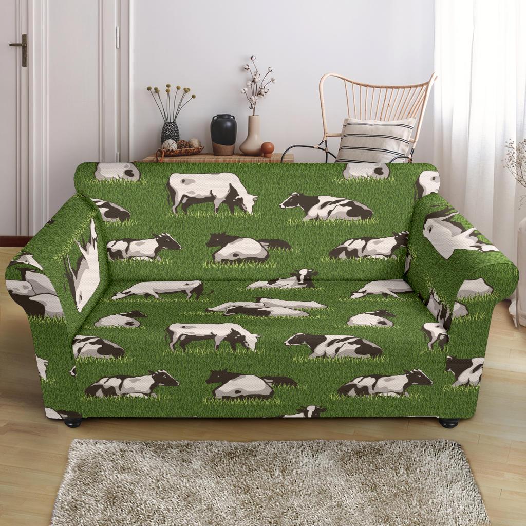 Cow on Grass Print Pattern Loveseat Slipcover-JTAMIGO.COM