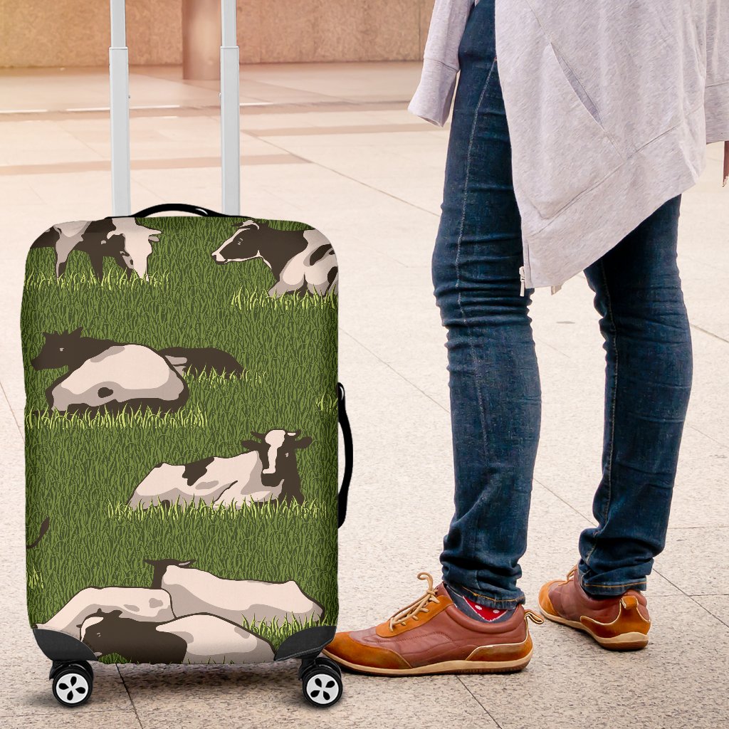 Cow On Grass Print Pattern Luggage Cover Protector