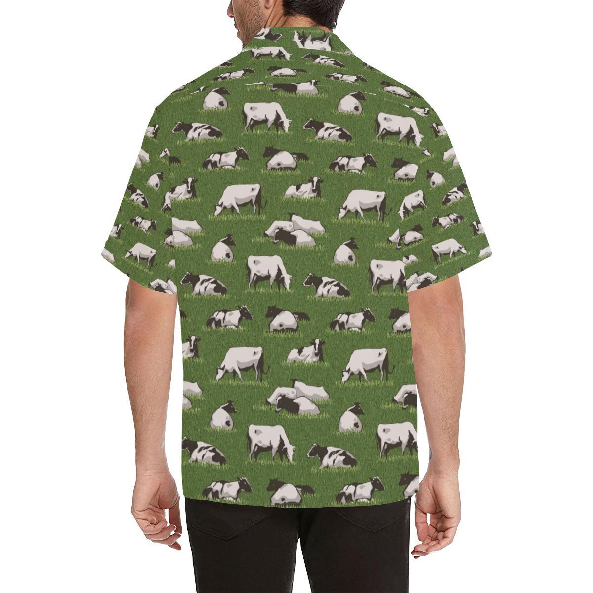 Cow on Grass Print Pattern Men Aloha Hawaiian Shirt