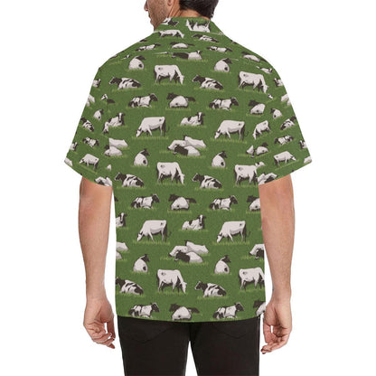 Cow on Grass Print Pattern Men Aloha Hawaiian Shirt