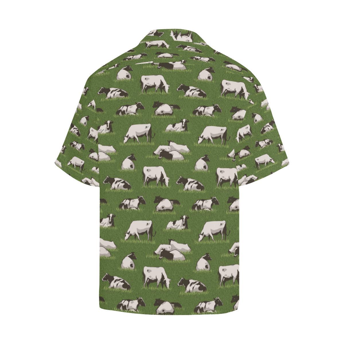 Cow on Grass Print Pattern Men Aloha Hawaiian Shirt