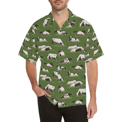 Cow on Grass Print Pattern Men Aloha Hawaiian Shirt