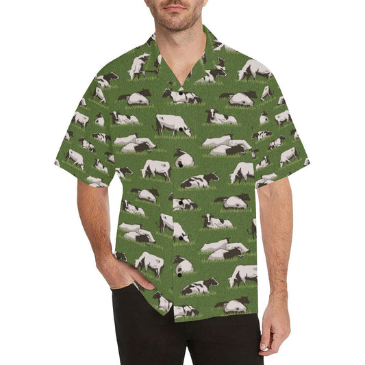 Cow on Grass Print Pattern Men Aloha Hawaiian Shirt