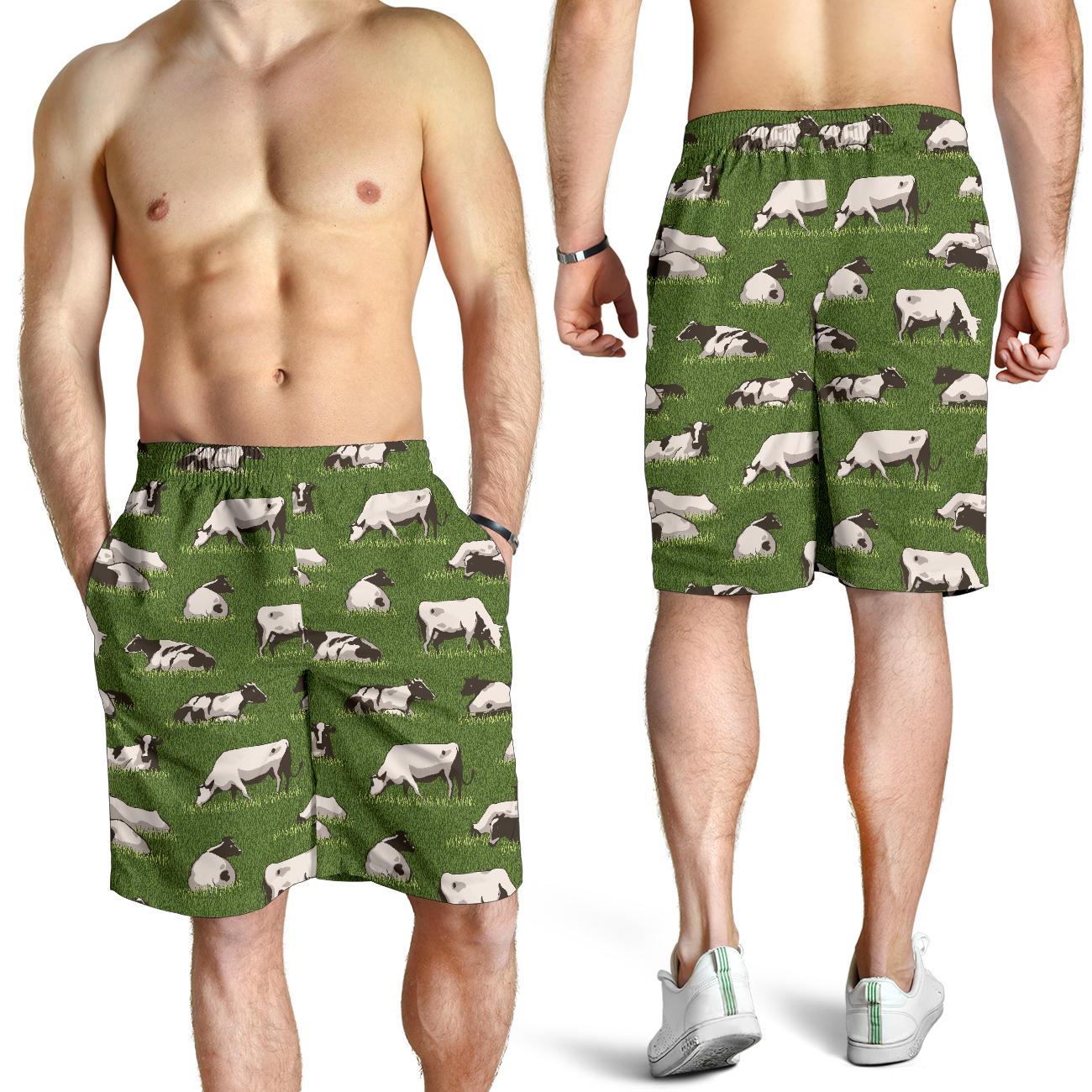 Cow on Grass Print Pattern Mens Shorts-JTAMIGO.COM
