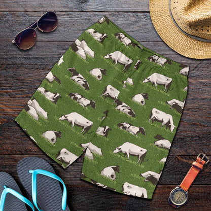 Cow on Grass Print Pattern Mens Shorts-JTAMIGO.COM