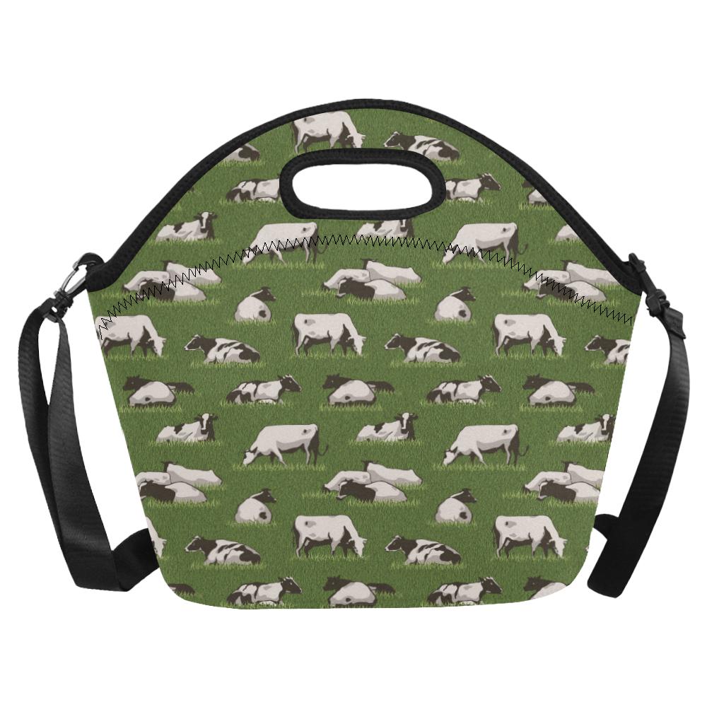 Cow on Grass Print Pattern Neoprene Lunch Bag (Model 1669)(Large)-JTAMIGO.COM