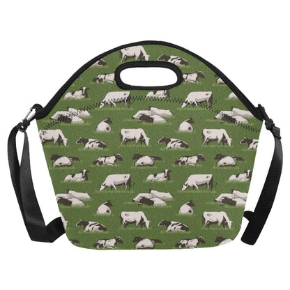 Cow on Grass Print Pattern Neoprene Lunch Bag (Model 1669)(Large)-JTAMIGO.COM