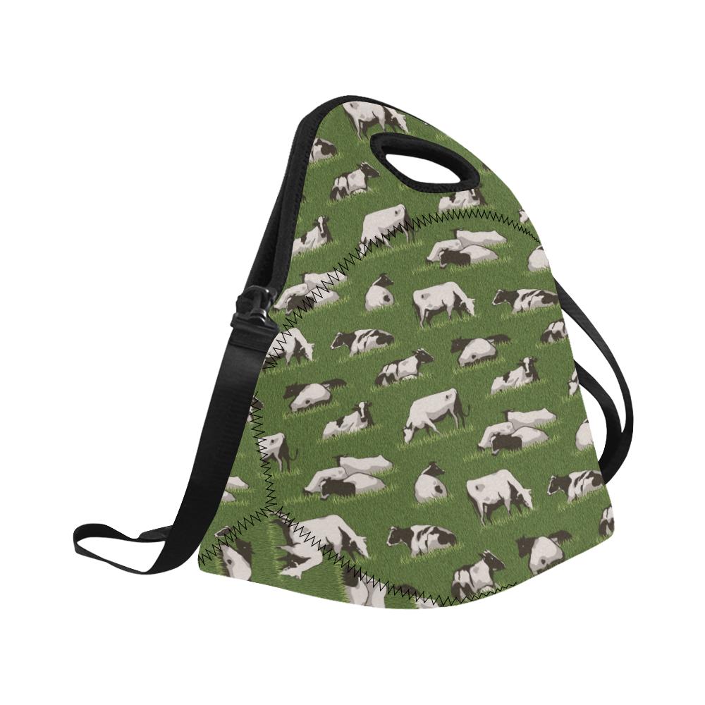 Cow on Grass Print Pattern Neoprene Lunch Bag (Model 1669)(Large)-JTAMIGO.COM