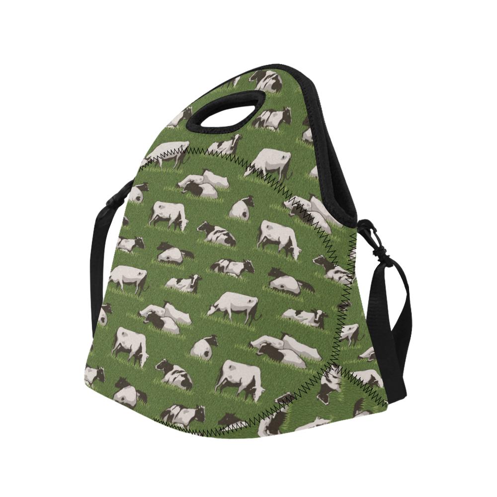 Cow on Grass Print Pattern Neoprene Lunch Bag (Model 1669)(Large)-JTAMIGO.COM