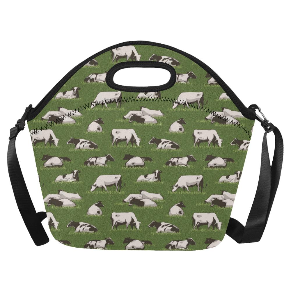 Cow on Grass Print Pattern Neoprene Lunch Bag (Model 1669)(Large)-JTAMIGO.COM