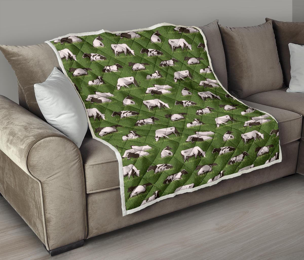 Cow on Grass Print Pattern Premium Quilt-JTAMIGO.COM