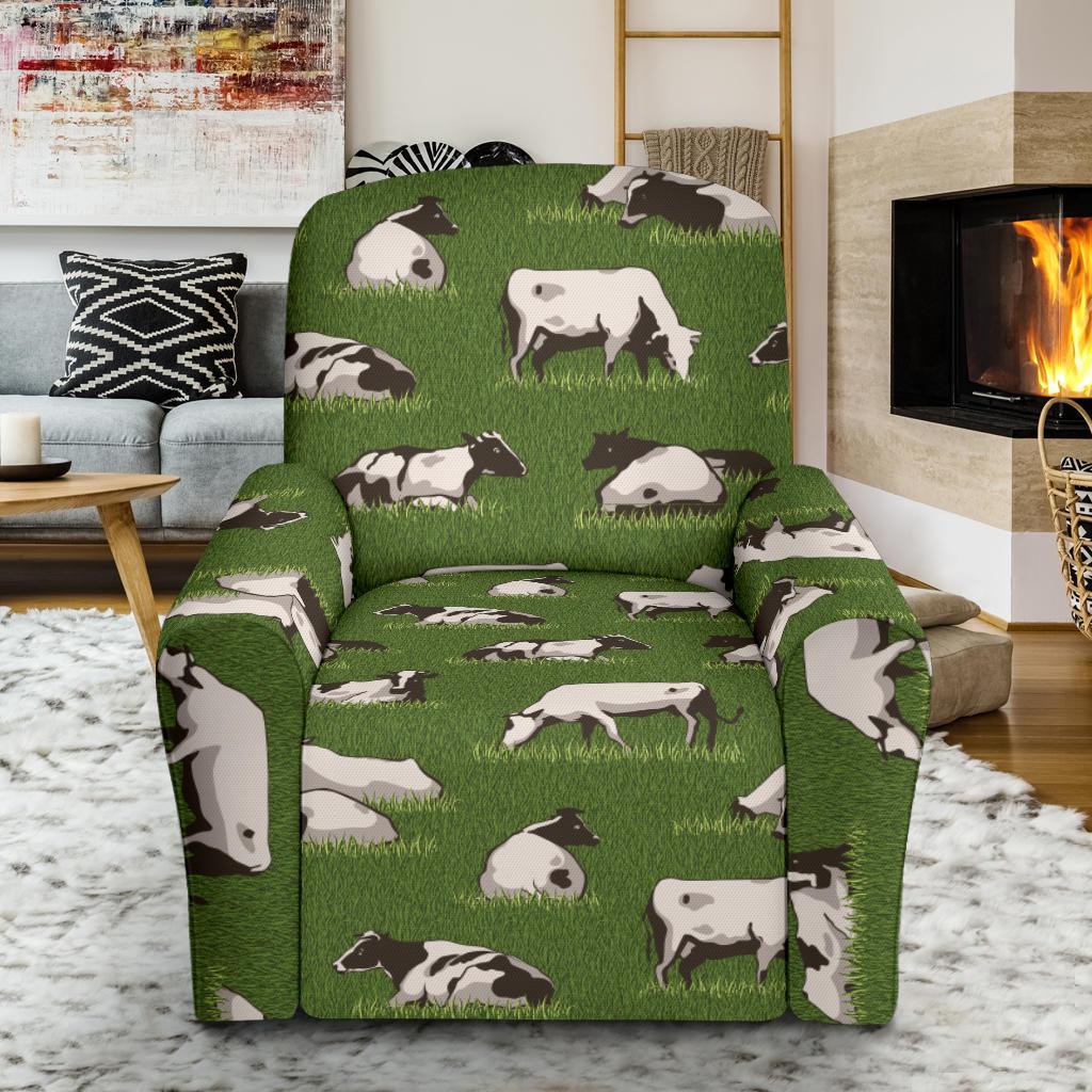 Cow on Grass Print Pattern Single Sofa Slipcover -JTAMIGO.COM
