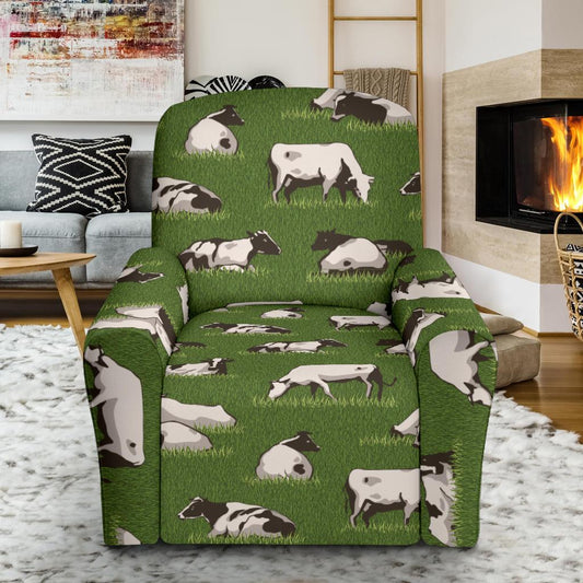 Cow on Grass Print Pattern Single Sofa Slipcover -JTAMIGO.COM