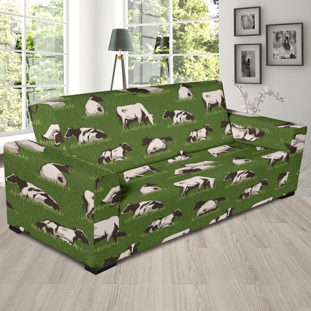 Cow on Grass Print Pattern Sofa Slipcover-JTAMIGO.COM
