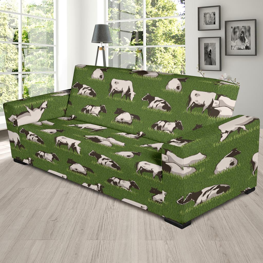 Cow on Grass Print Pattern Sofa Slipcover-JTAMIGO.COM