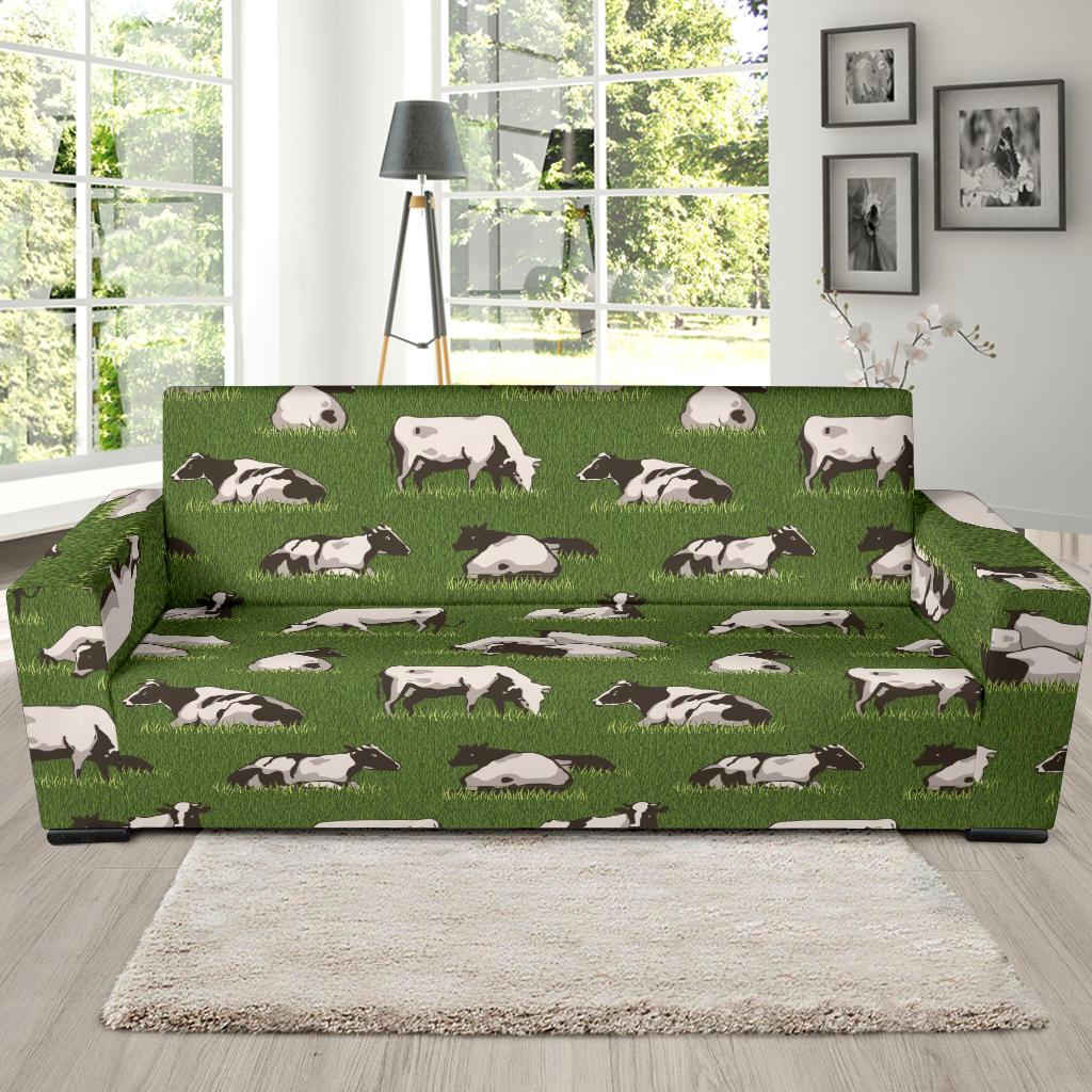 Cow on Grass Print Pattern Sofa Slipcover-JTAMIGO.COM