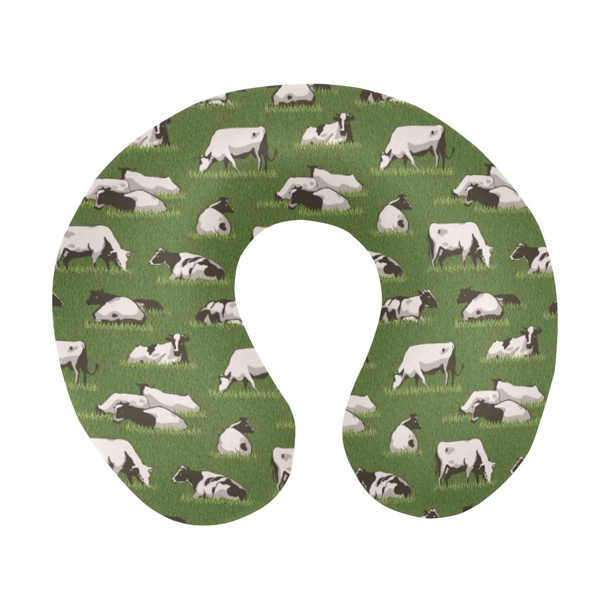 Cow on Grass Print Pattern U-Shaped Travel Neck Pillow-JTAMIGO.COM