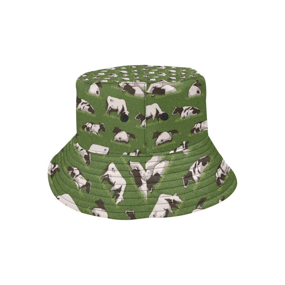 Cow on Grass Print Pattern Unisex Bucket Hat