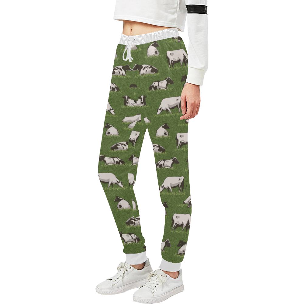 Cow on Grass Print Pattern Unisex Casual Sweatpants (Model L11)-JTAMIGO.COM