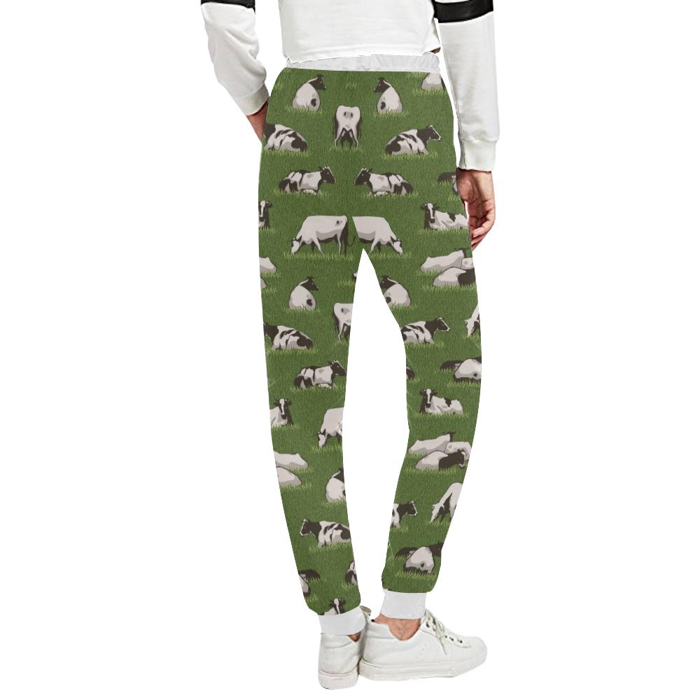 Cow on Grass Print Pattern Unisex Casual Sweatpants (Model L11)-JTAMIGO.COM