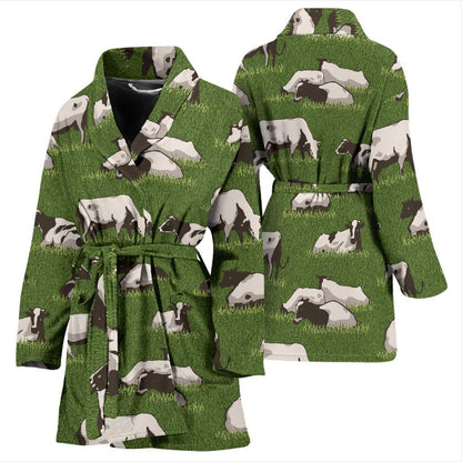 Cow on Grass Print Pattern Women Bath Robe-JTAMIGO.COM