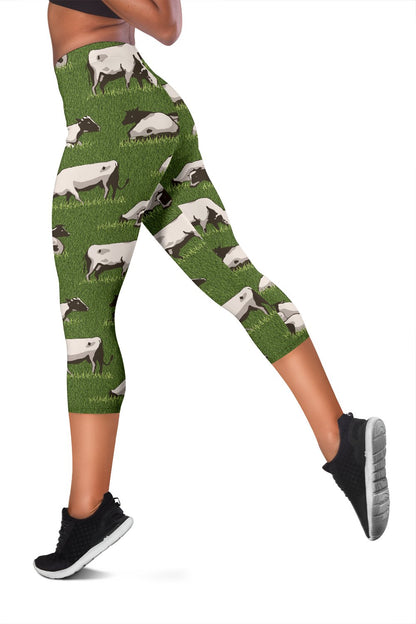 Cow on Grass Print Pattern Women Capris